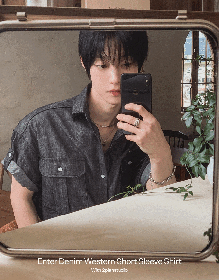 捲袖西部牛仔短袖襯衫