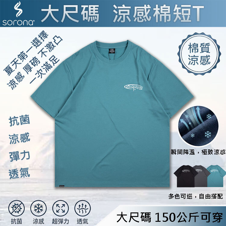 BIGSPACE 瞬間涼感 大尺碼短T 150公斤可穿 索羅納SORONA 厚磅不激凸 抗菌吸濕排汗 冰涼棉質短袖612215