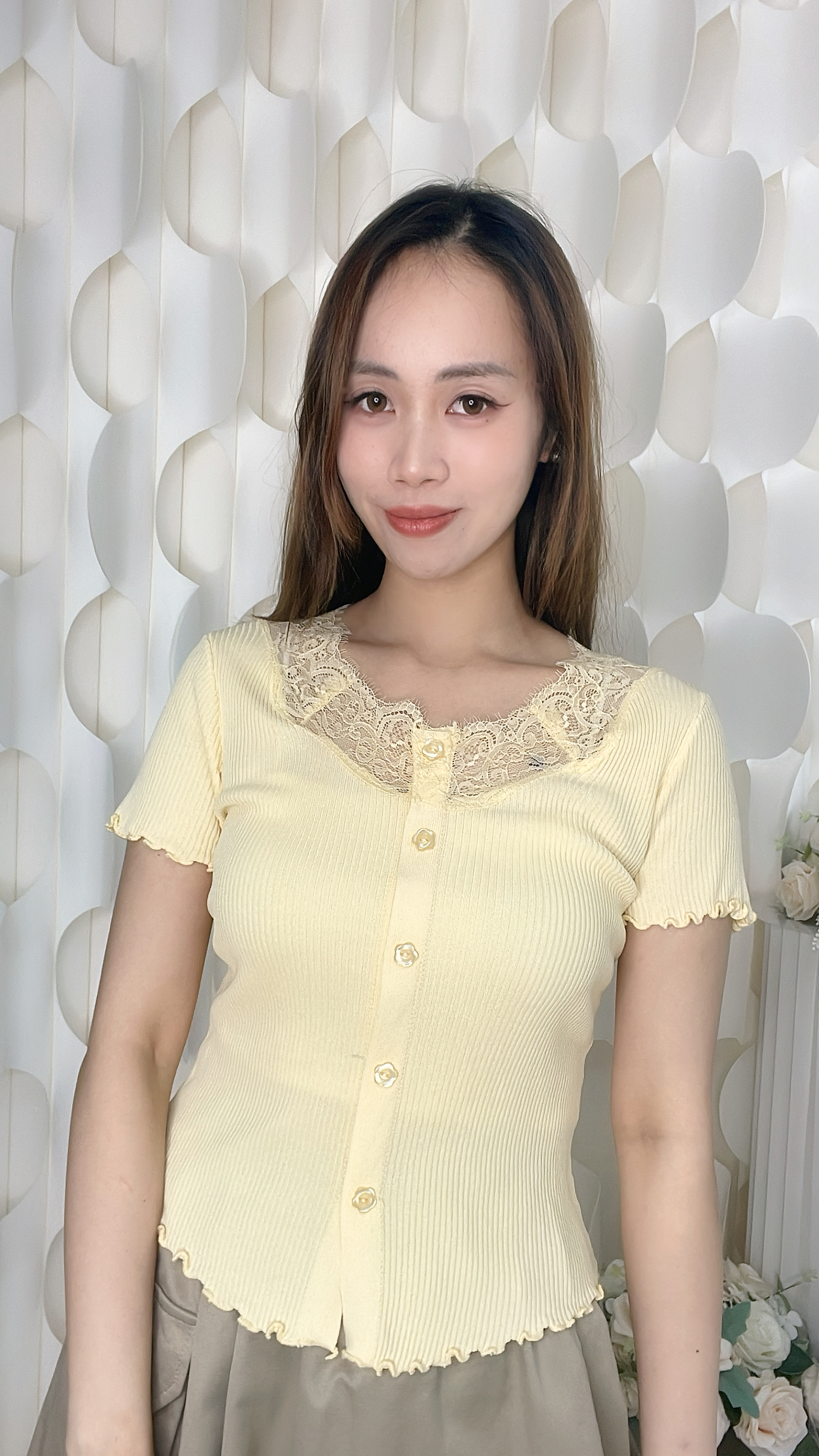 LACE彈性棉上衣（胸:34-42 腰32-44 長19吋）56385 #2304clo