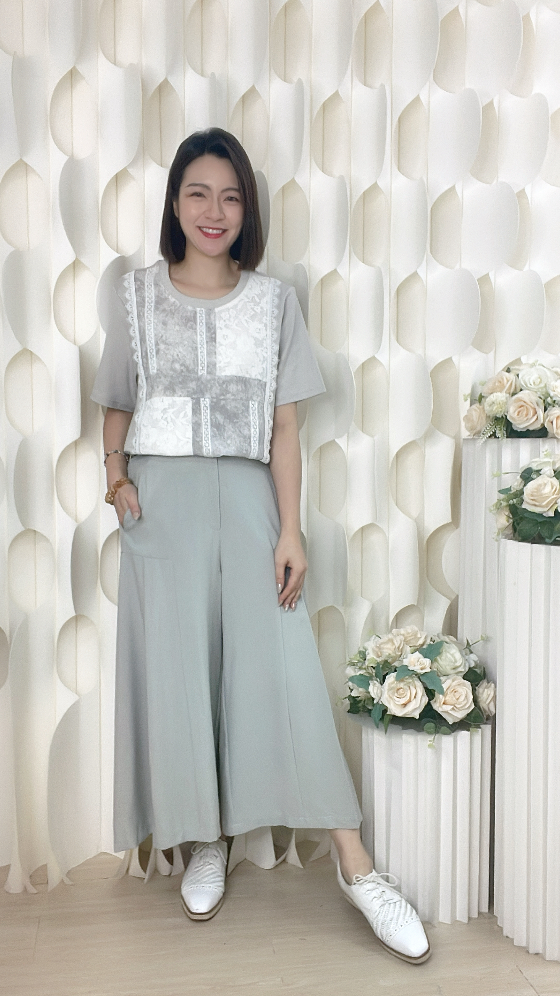 後腰橡筋西裝料寬腳褲（腰26-34 臀44 長32吋）36975 #2304clo