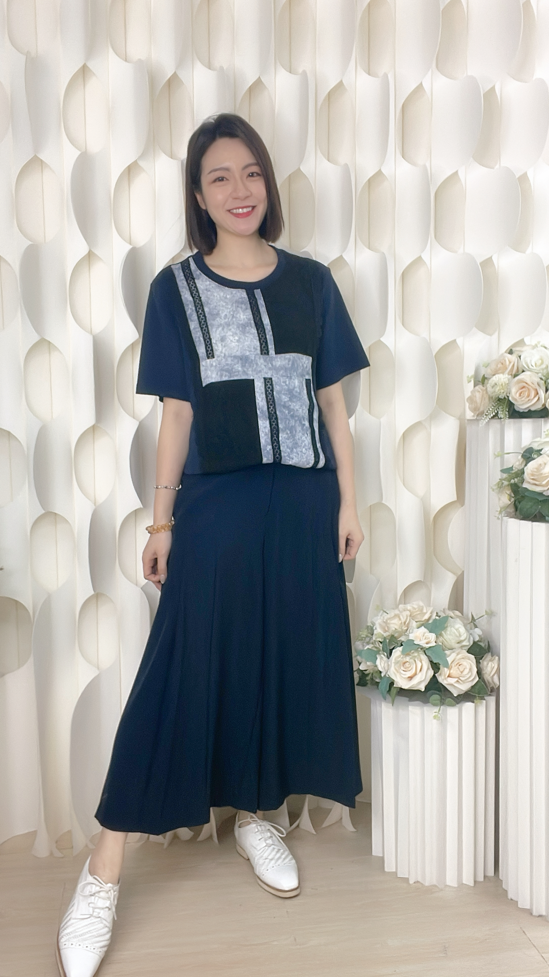 後腰橡筋西裝料寬腳褲（腰26-34 臀44 長32吋）36975 #2304clo