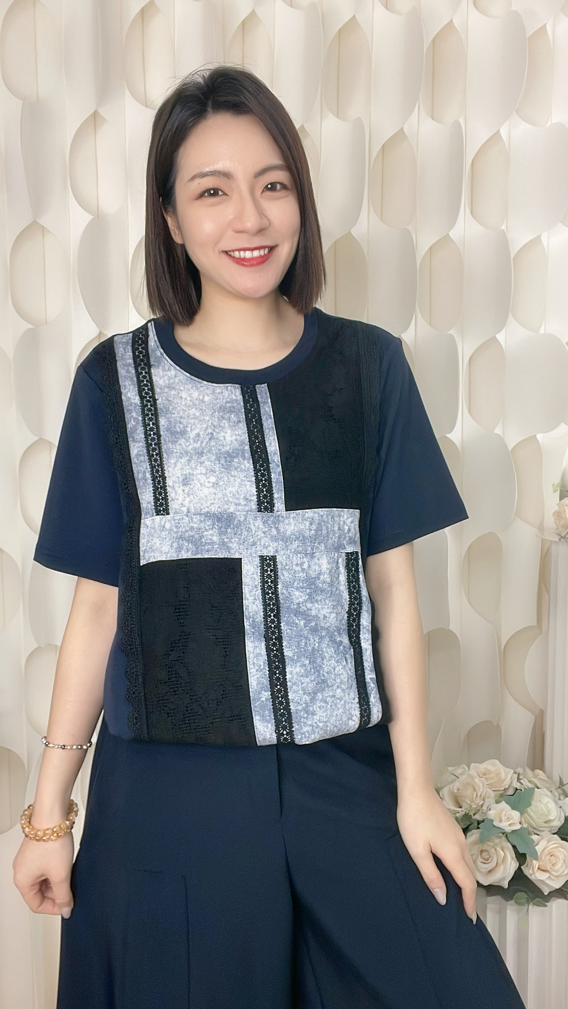 暈染通花邊棉質上衣（胸42-46 腰46-52 長23吋）68884 #2304clo