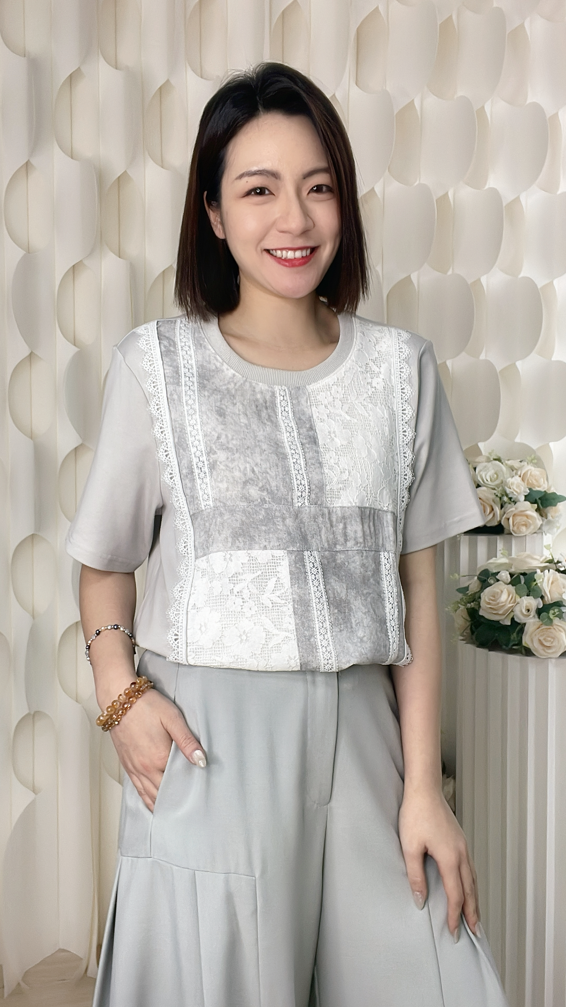 暈染通花邊棉質上衣（胸42-46 腰46-52 長23吋）68884 #2304clo