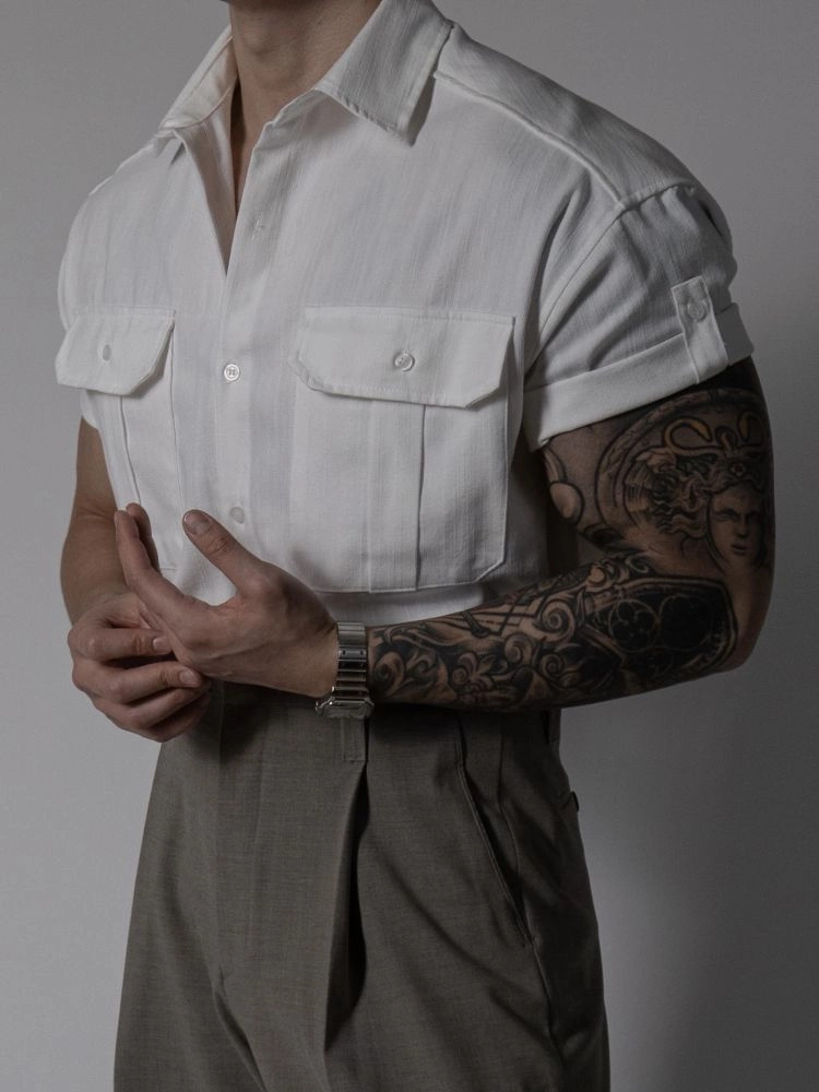 捲袖西部牛仔短袖襯衫