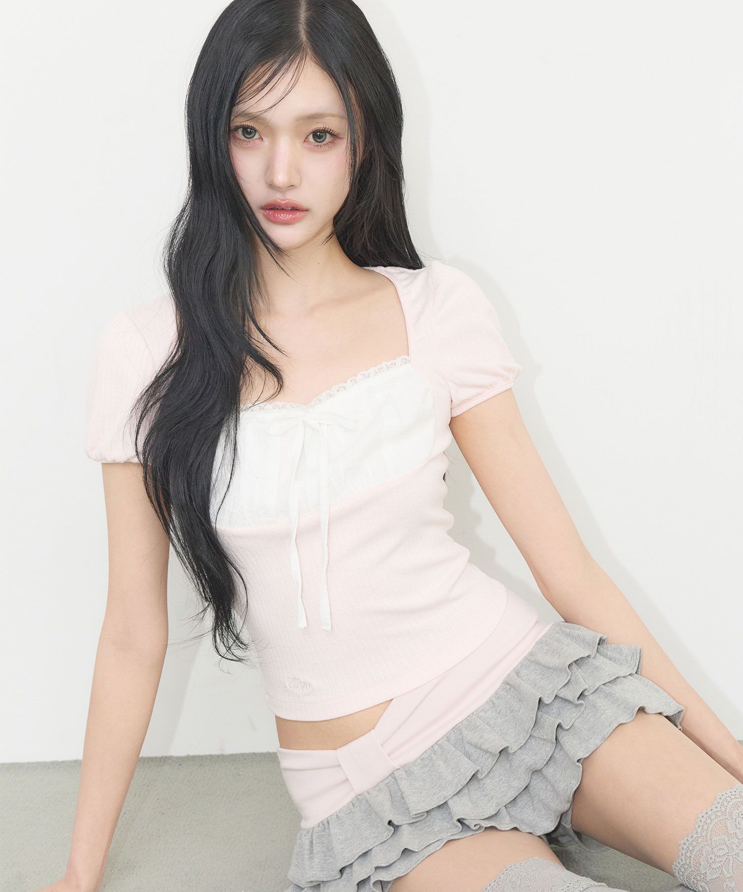 ILLIGO Roji 蕾絲方領短袖上衣 粉色 26SMTOP21PK