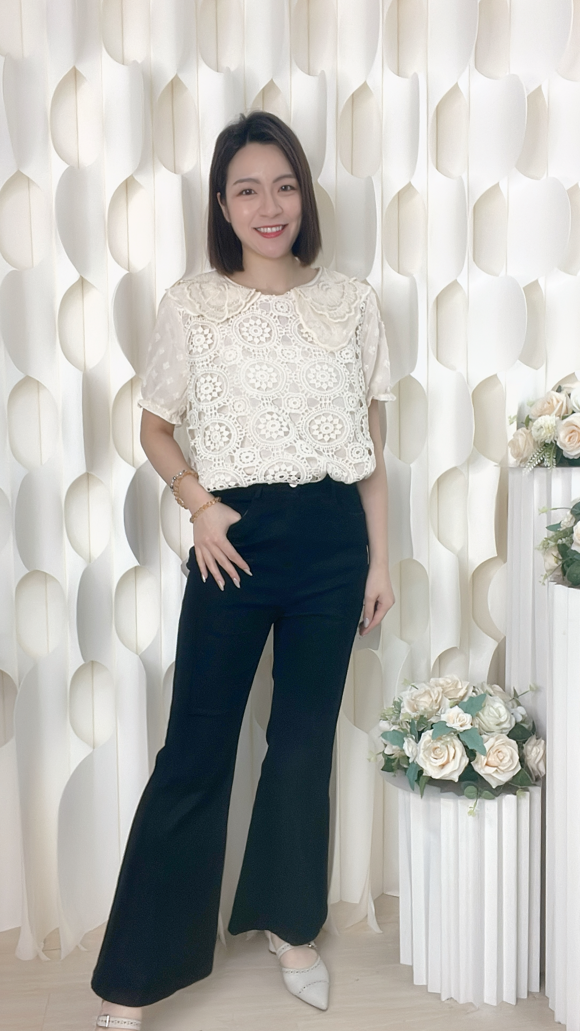 微喇叭後橡筋腰軟牛仔褲（M腰28-32 /L腰30-34 ）37057 #2304clo