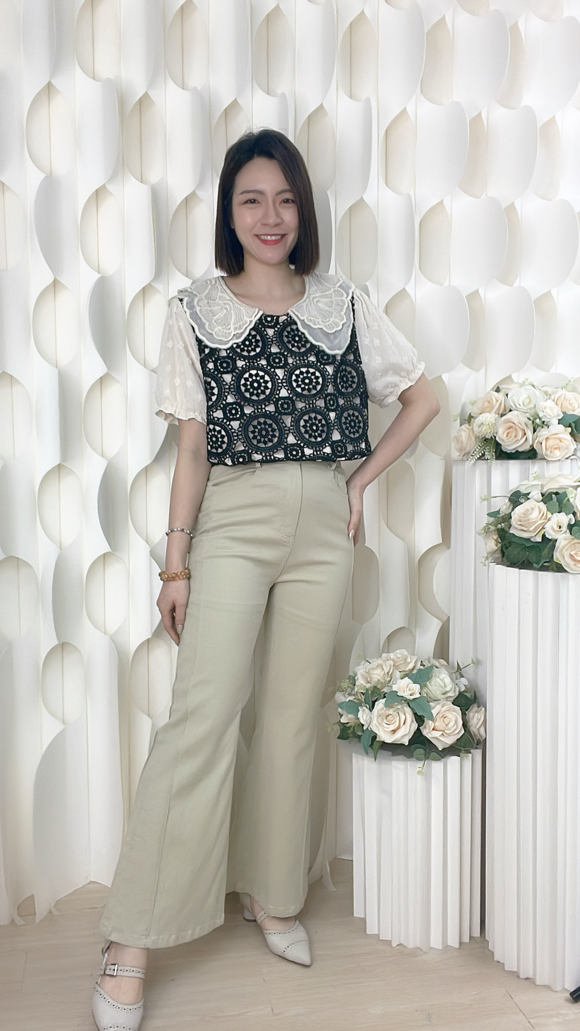 微喇叭後橡筋腰軟牛仔褲（M腰28-32 /L腰30-34 ）37057 #2304clo