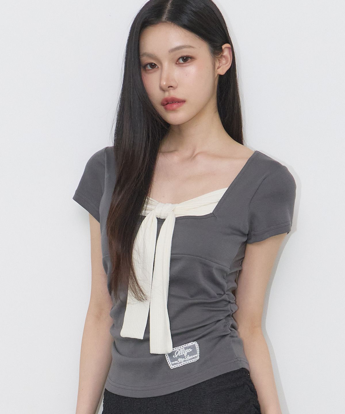 ILLIGO 層次感蝴蝶結綁帶T恤 炭灰 26SMTOP14CH