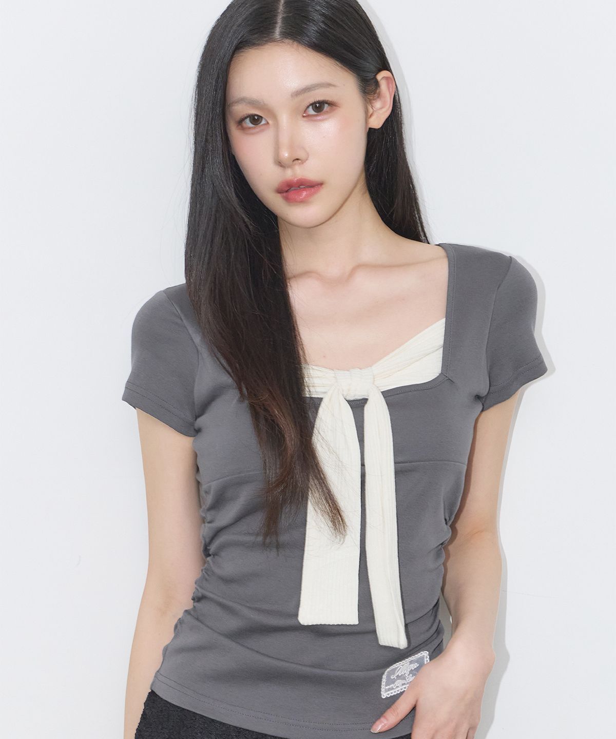 ILLIGO 層次感蝴蝶結綁帶T恤 炭灰 26SMTOP14CH