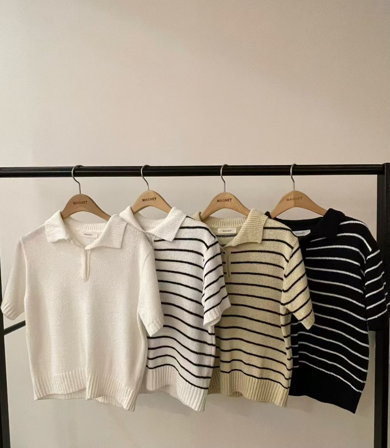 MN6126 壓紋翻領條紋軟綿綿上衣