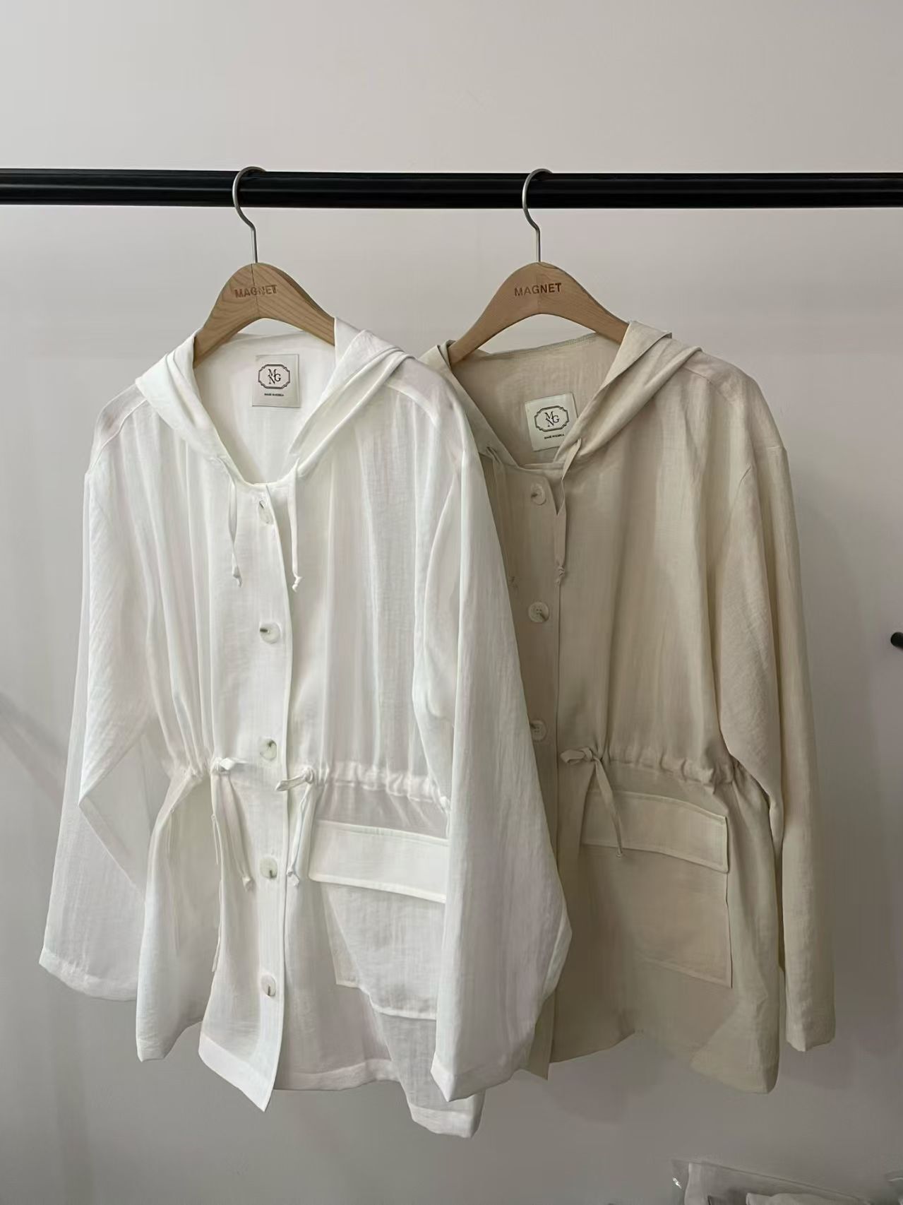 MN6127 束腰連帽排扣襯衫外套