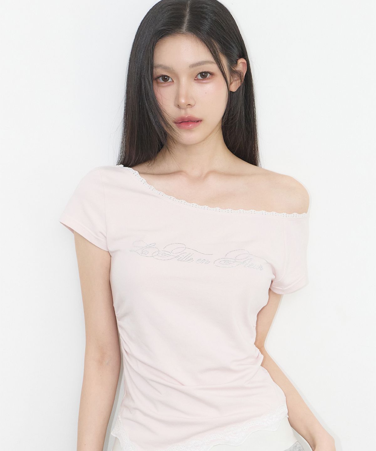 ILLIGO 蕾絲單肩抽褶上衣 粉色 26SMTOP12PK