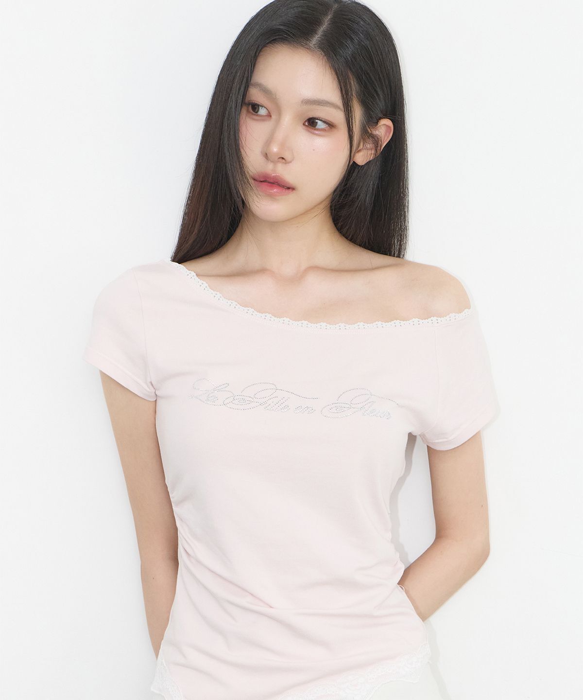 ILLIGO 蕾絲單肩抽褶上衣 粉色 26SMTOP12PK