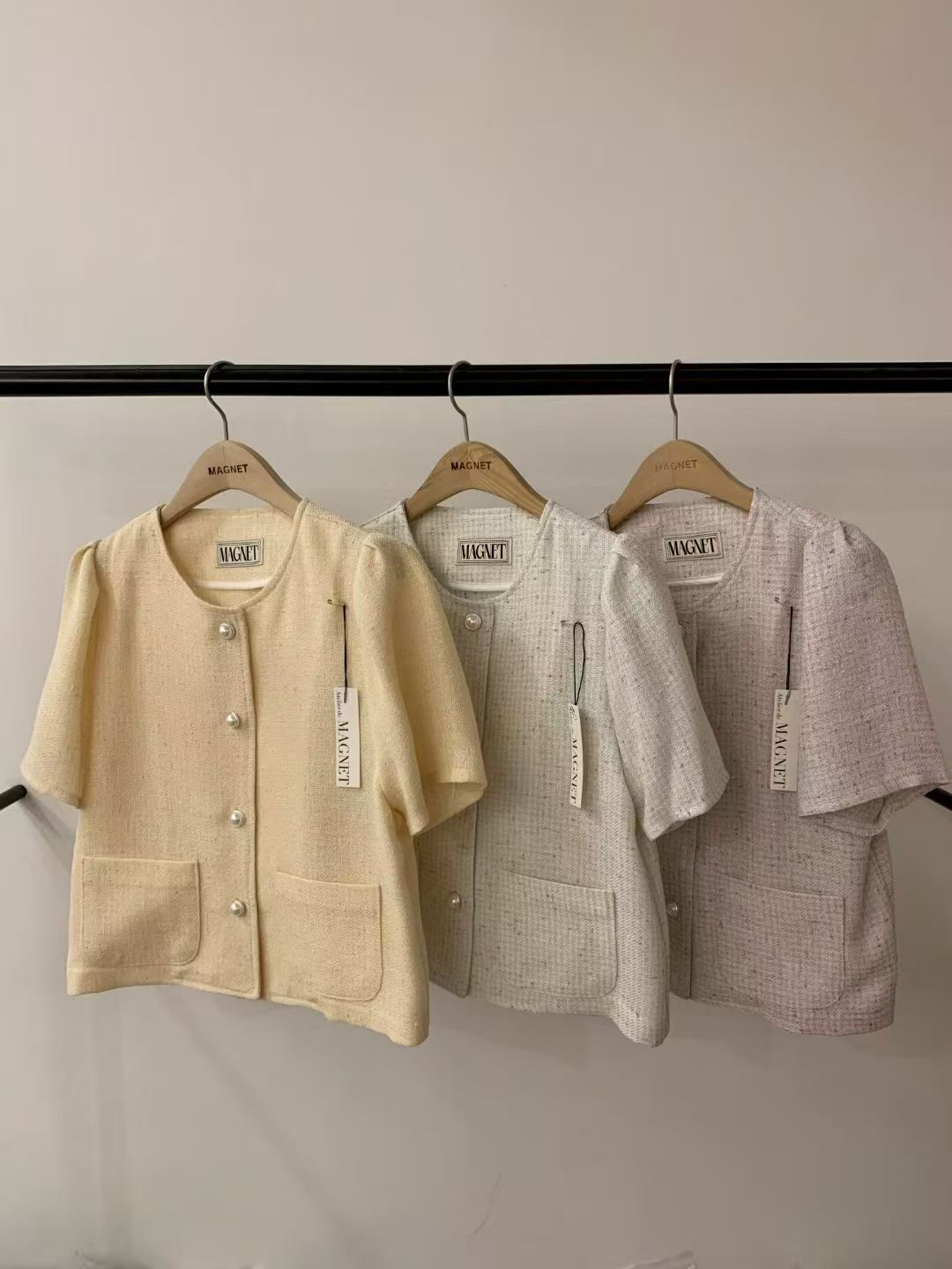 MN6134 小香風珍珠排扣短袖外套