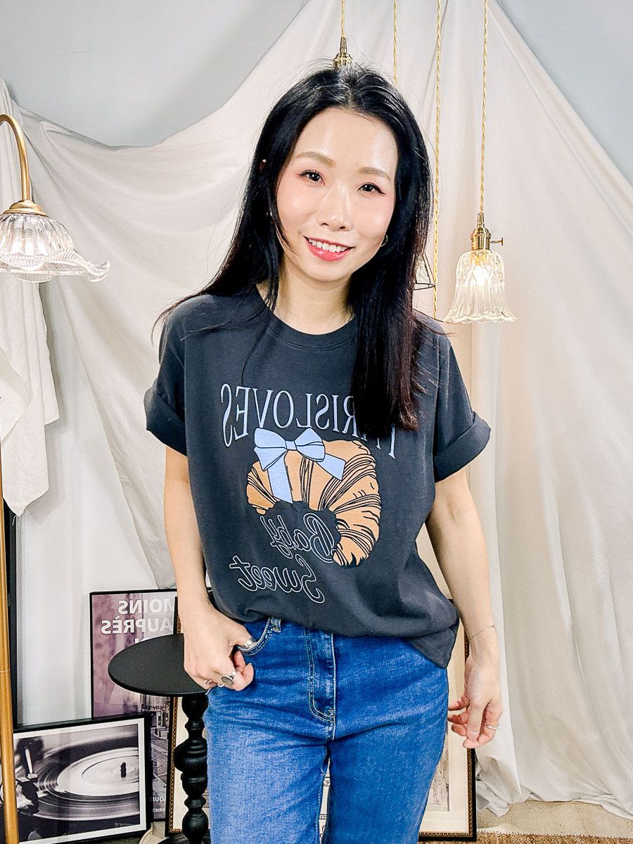 【多買多優惠】' PARISLOVES ' 圖案PRINT．COTTON料TOP【不設退換】