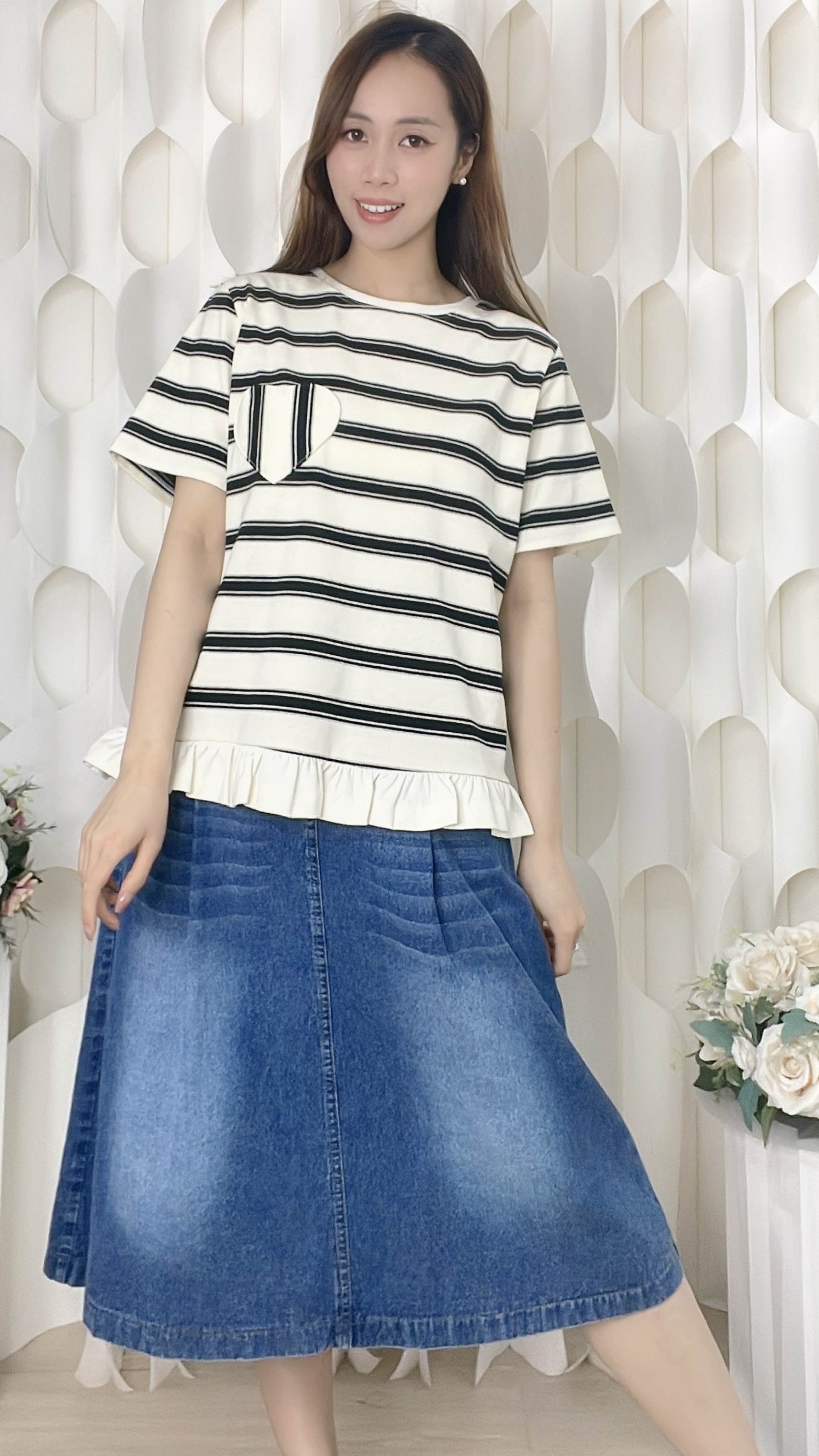 洗水軟牛仔後橡筋腰半截裙（腰27-36 臀40 長28吋）37059 #2304clo