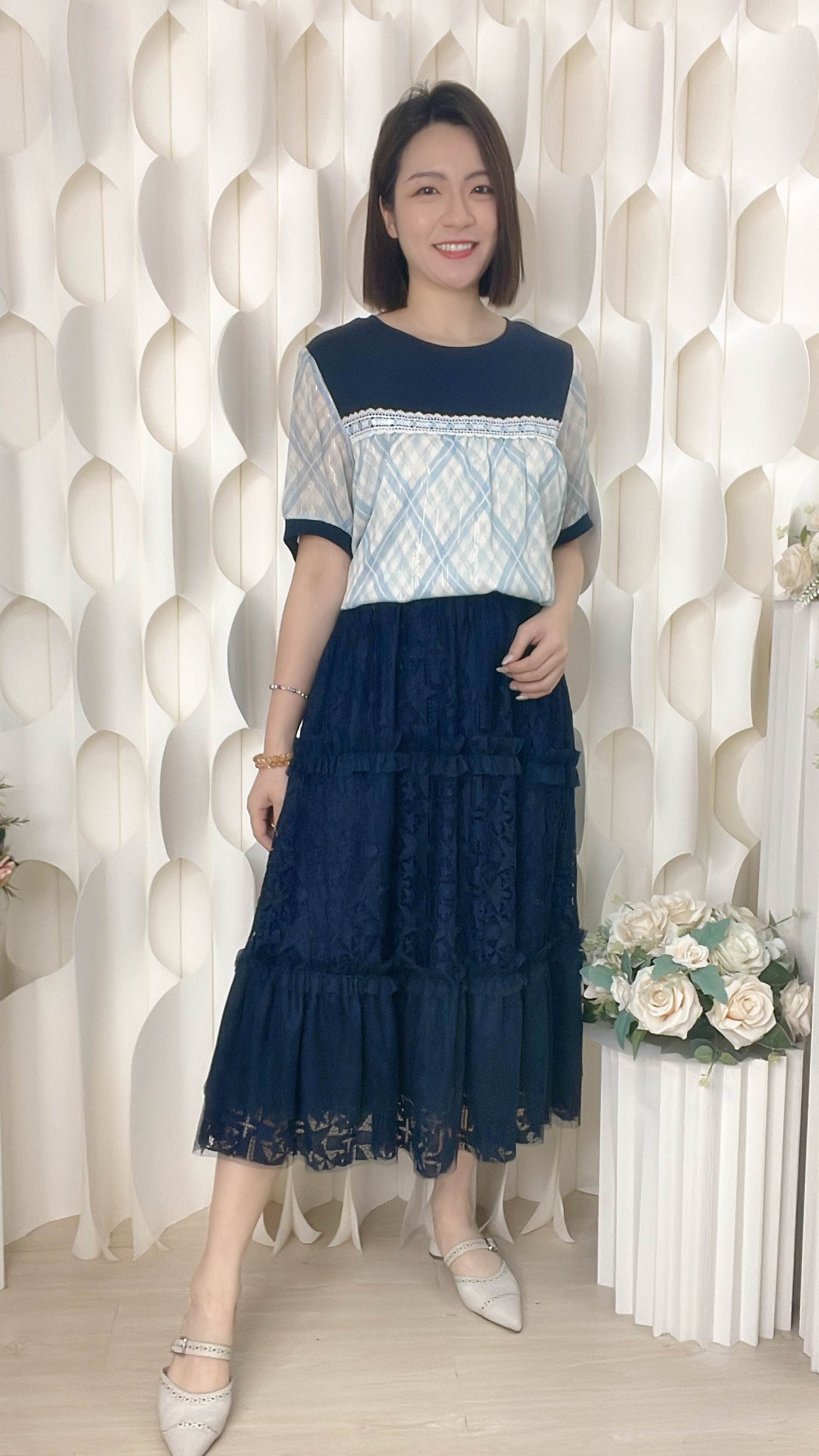 軟LACE星星通花半截裙（腰26-38 臀42 長31吋）37034 #2304clo