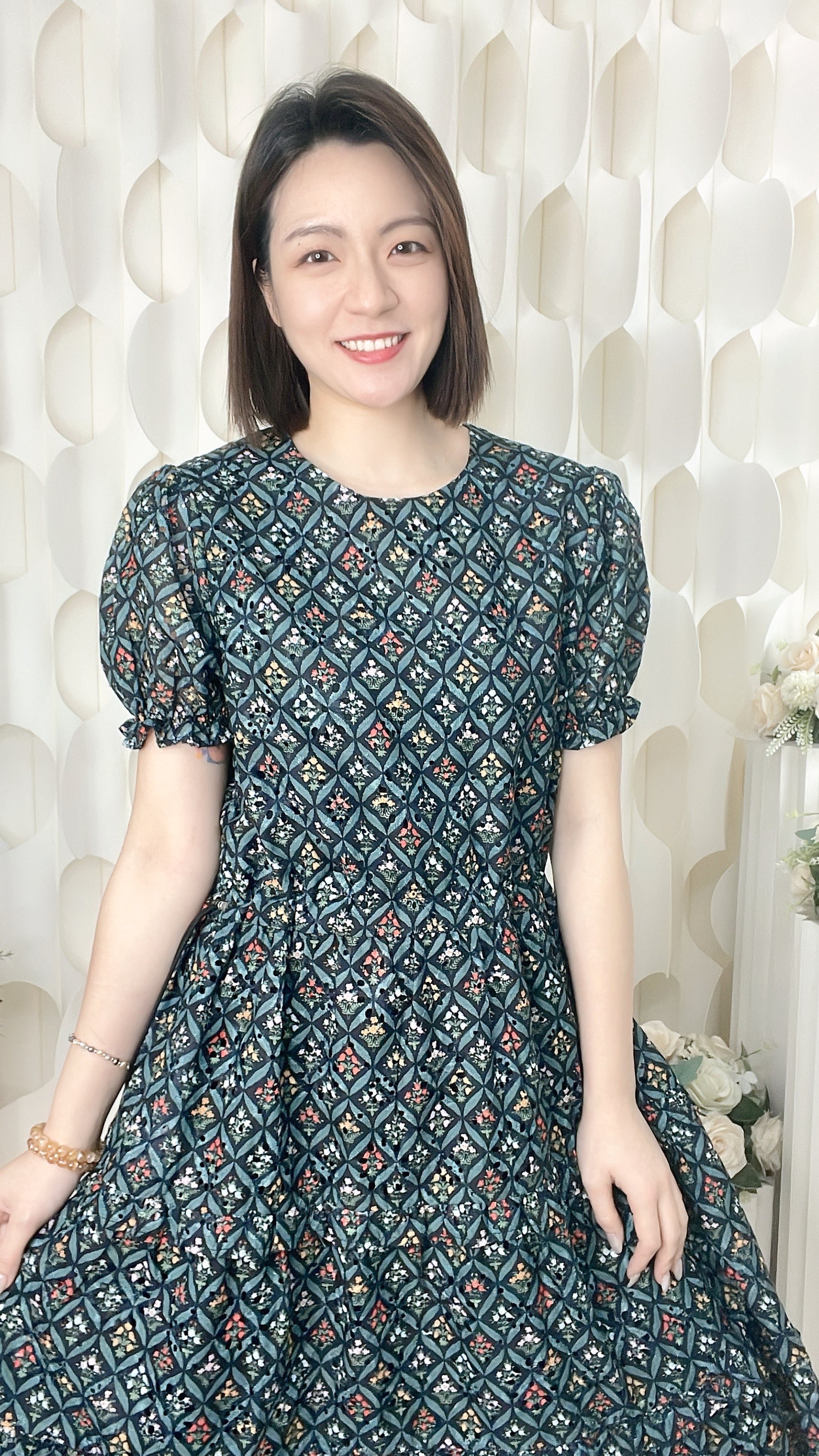 印花雪紡連身裙（胸40 腰42 臀54 長43吋）37060 #2304clo