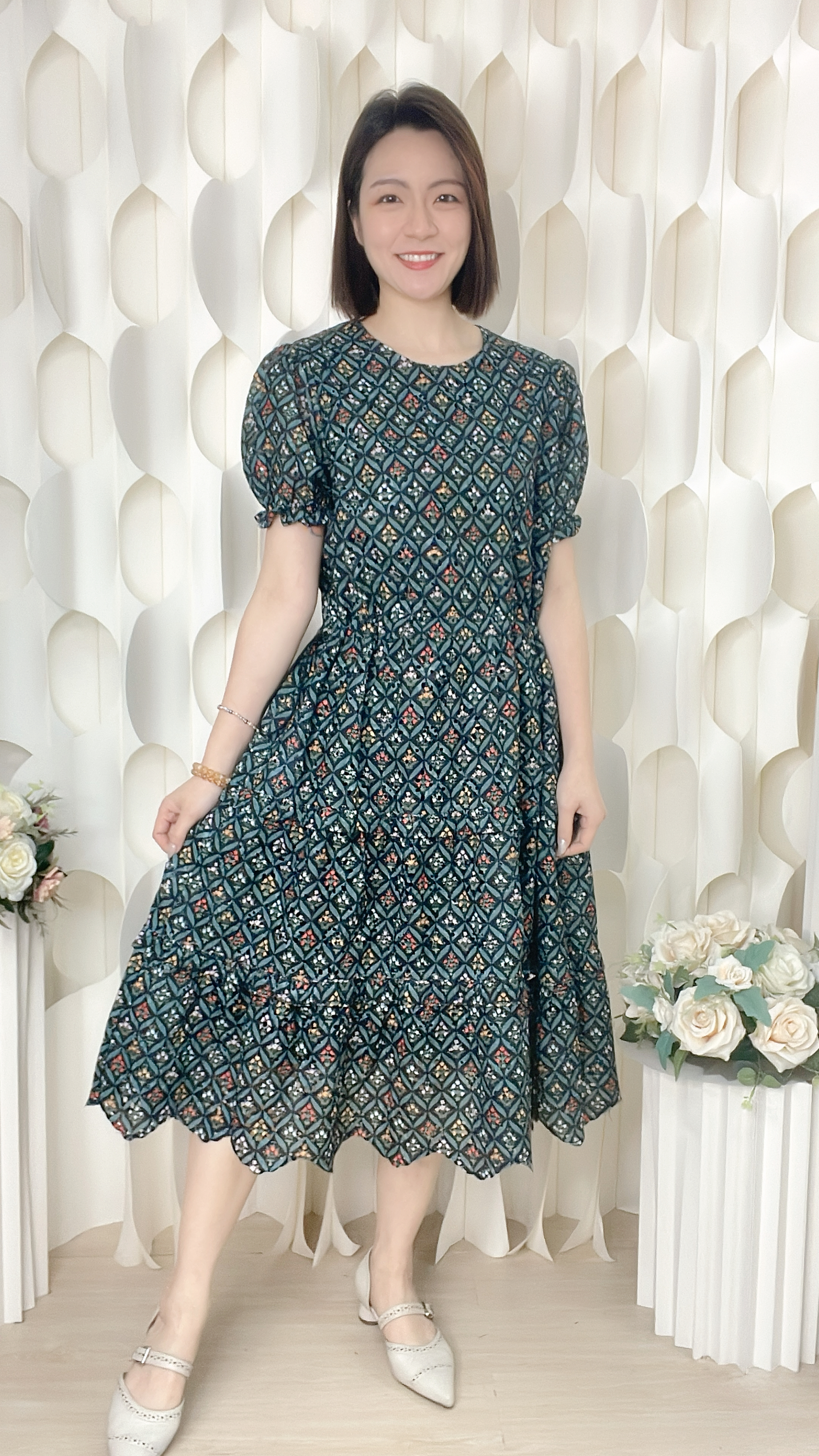 印花雪紡連身裙（胸40 腰42 臀54 長43吋）37060 #2304clo