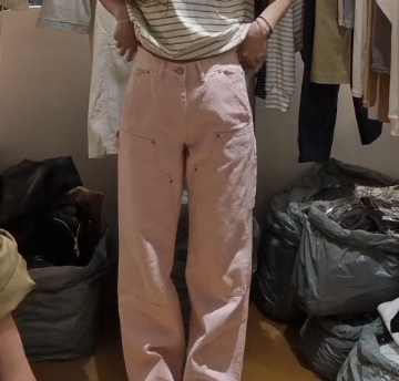 DV6115 糖果粉紅工裝釘扣牛仔褲