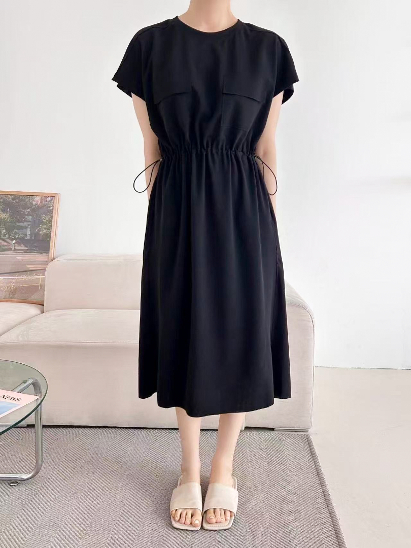 不挑身形優雅日常穿搭★顯瘦修身氣質抽繩收腰洋裝