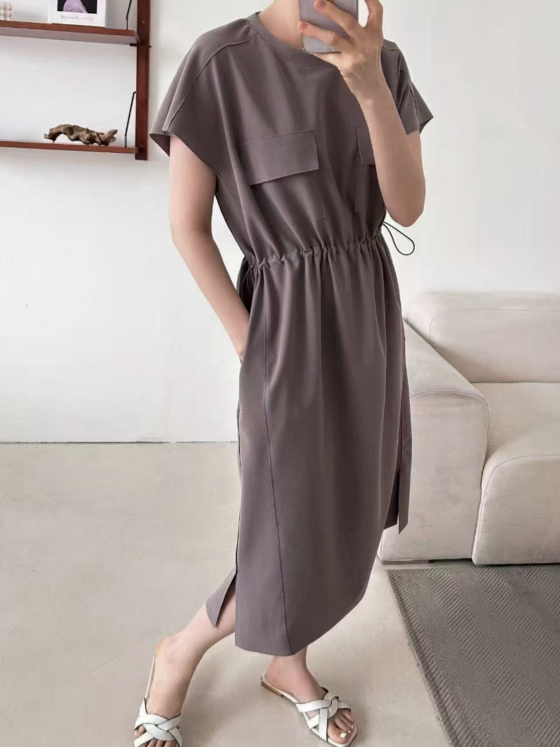 不挑身形優雅日常穿搭★顯瘦修身氣質抽繩收腰洋裝