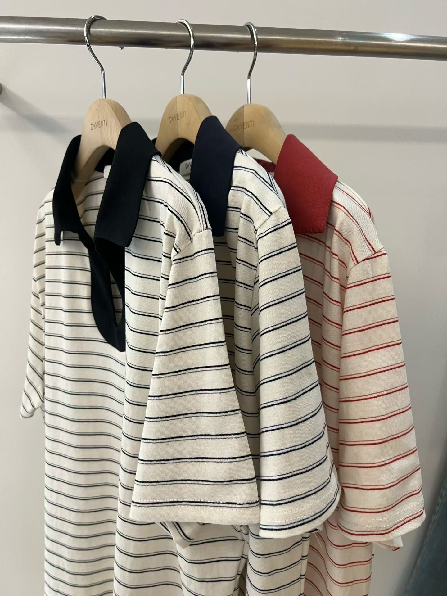 DV6113 撞色包邊翻領條紋上衣