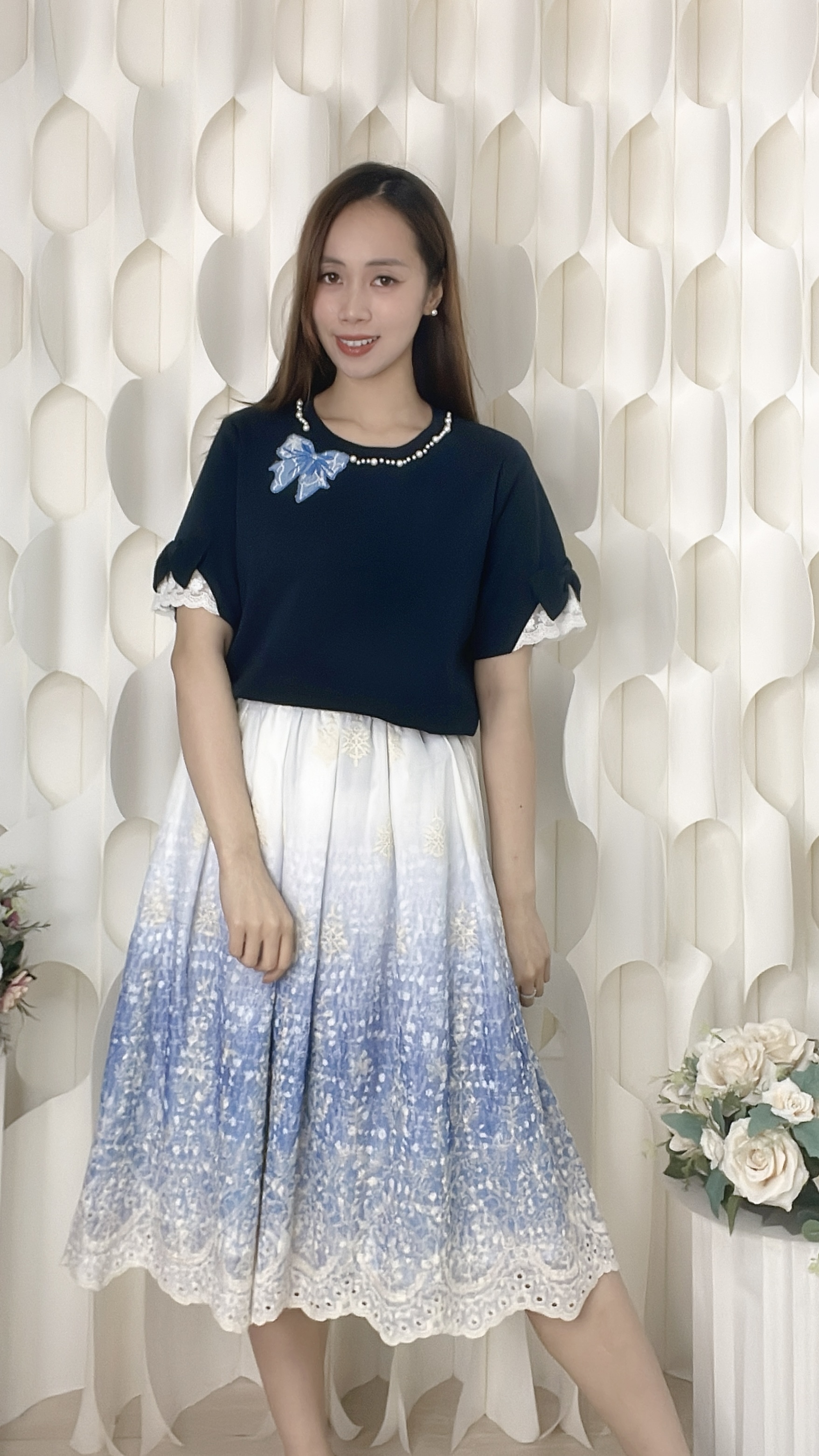 雪紡刺綉印花半截裙（腰26-40 臀38 長28吋）37065 #2304clo