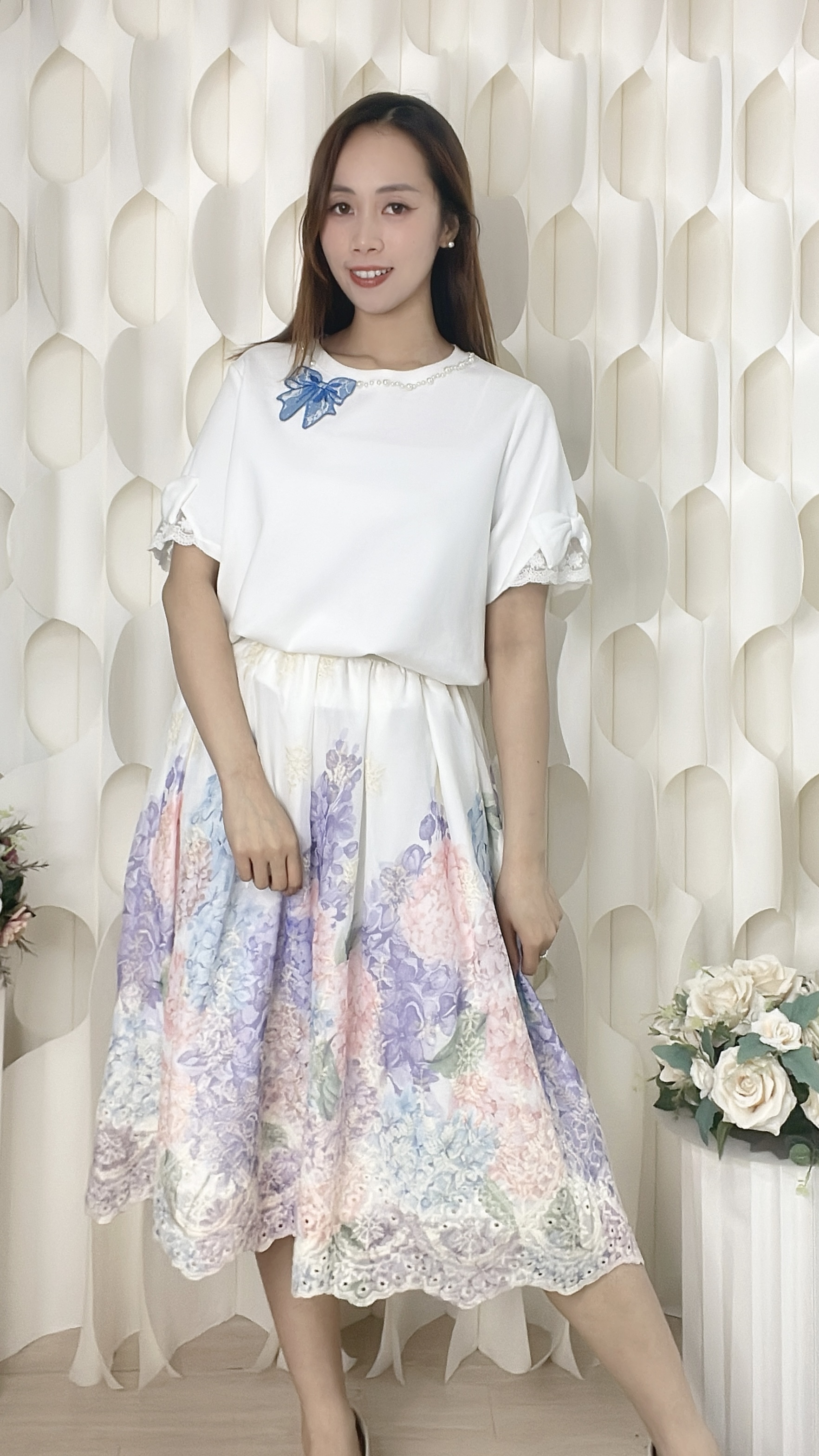 雪紡刺綉印花半截裙（腰26-40 臀38 長28吋）37065 #2304clo