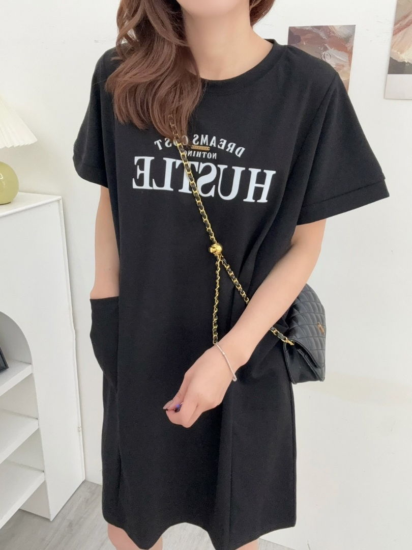 顯瘦遮肉寬鬆字母口袋款★一件搞定夏日穿搭洋裝