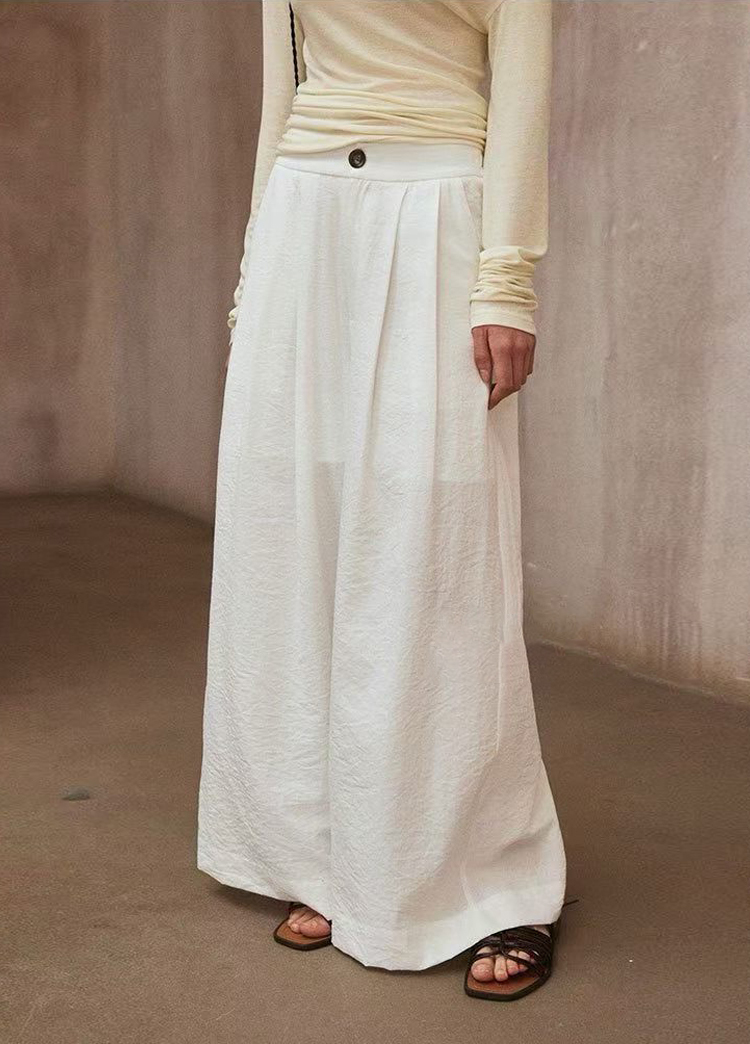 檸檬汽水單釦A字打褶棉麻寬褲長褲-F / 2色 (Elegant & Love)