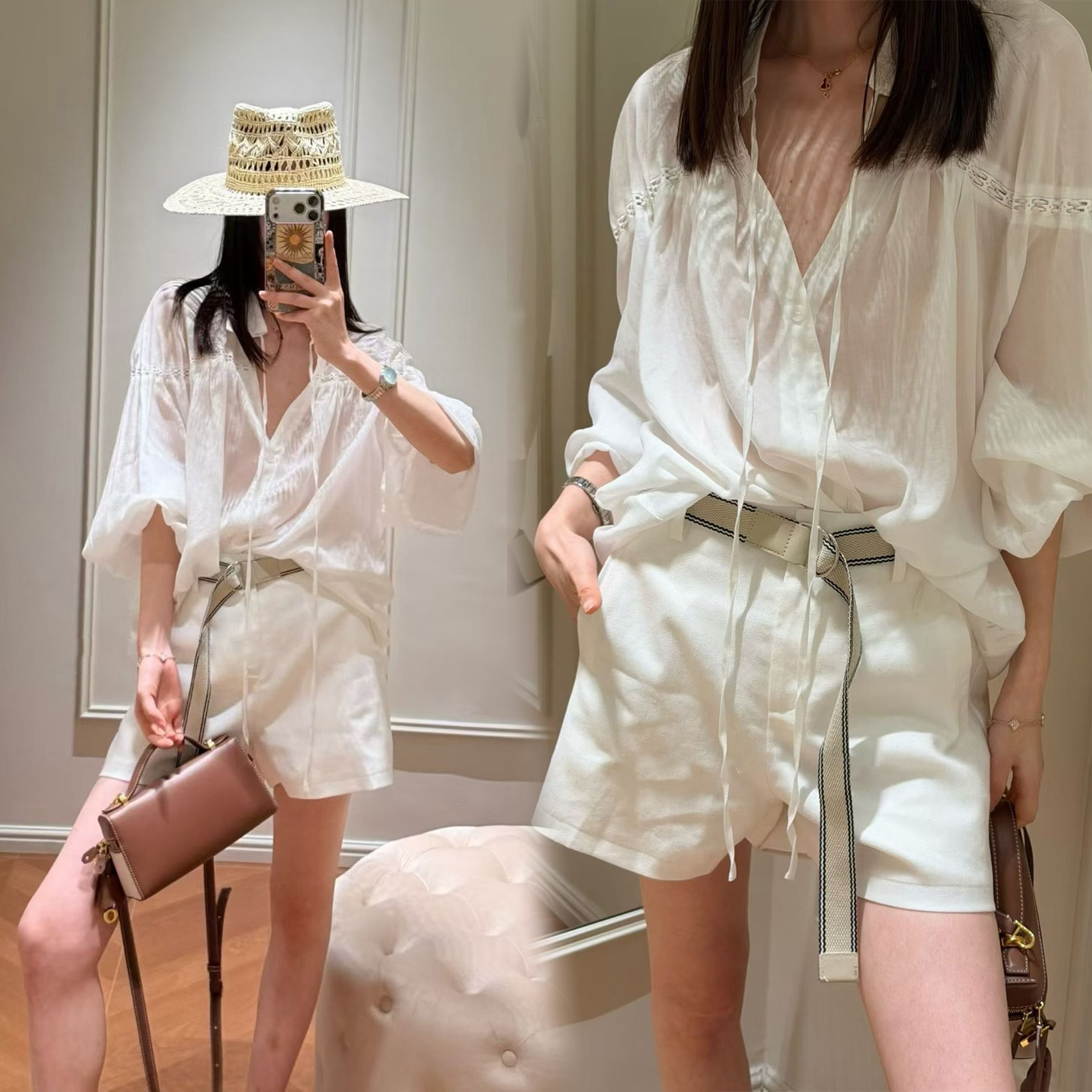 蕾絲滾邊織帶造型翻領排釦落肩上衣-F / 3色 (Elegant & Love)