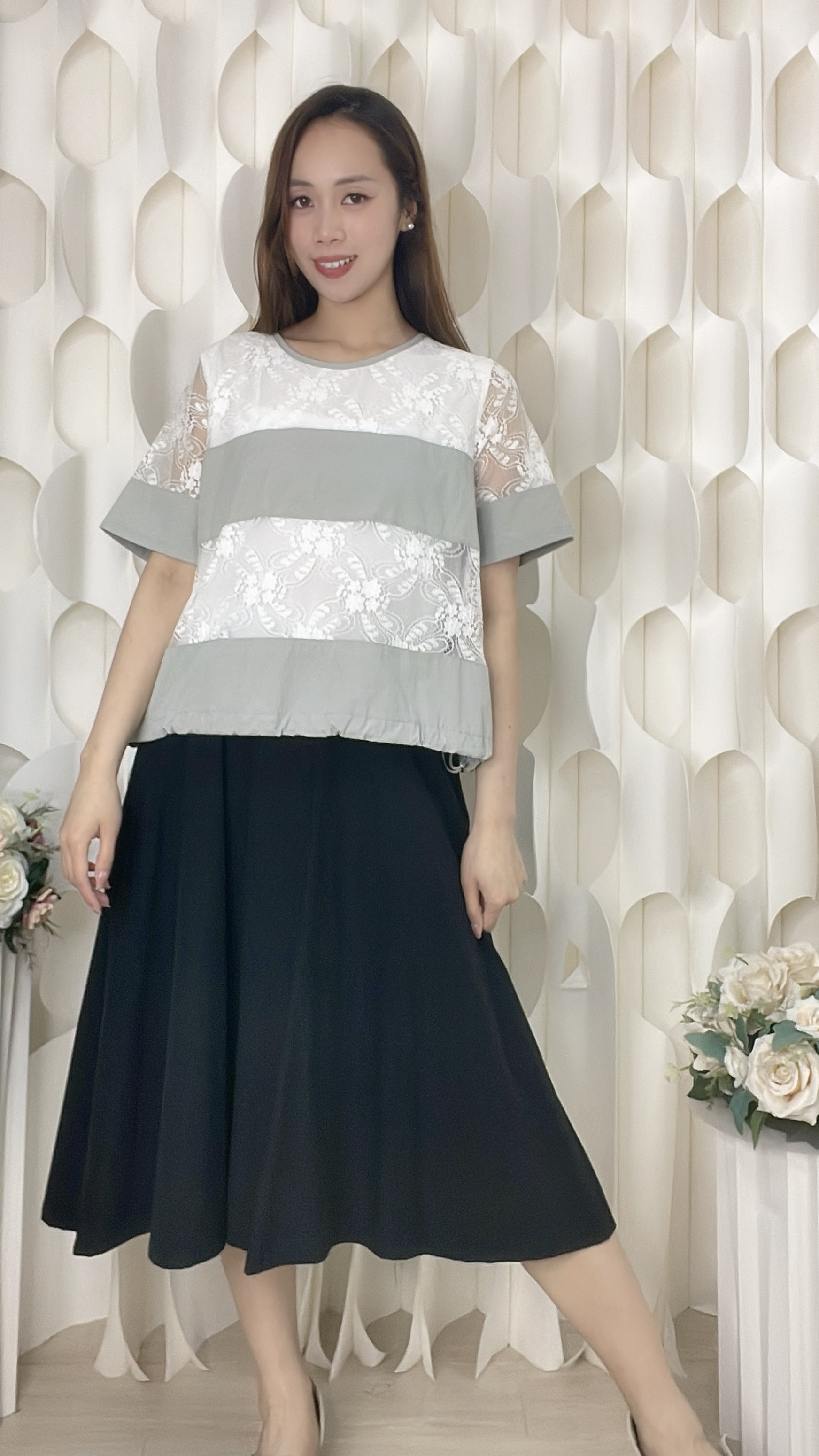 LACE拼風䄛料連身裙（胸42 腰34 臀48 長43吋）37035 #2304clo