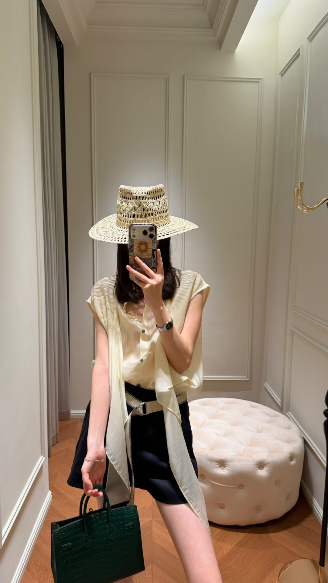 假兩件綁帶造型翻領排釦無袖上衣-F / 4色 (Elegant & Love)