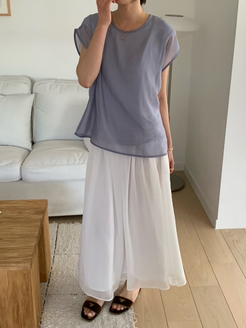 層次感顯瘦設計★假兩件微透罩衫上衣