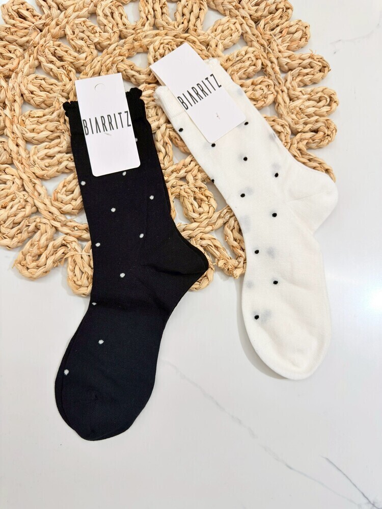 『2入組』點點捲邊透氣長襪