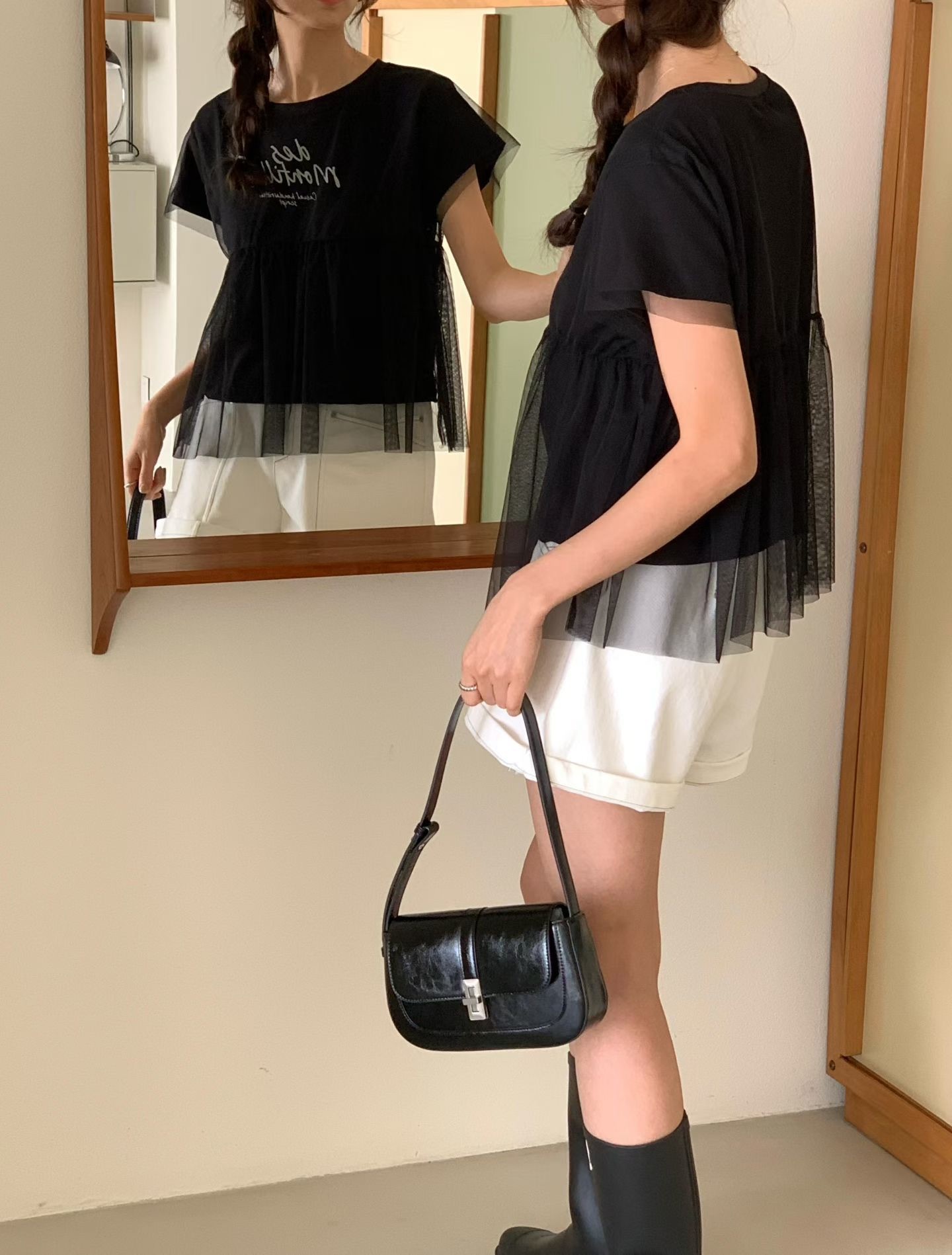 chiffon mesh fluffy tee