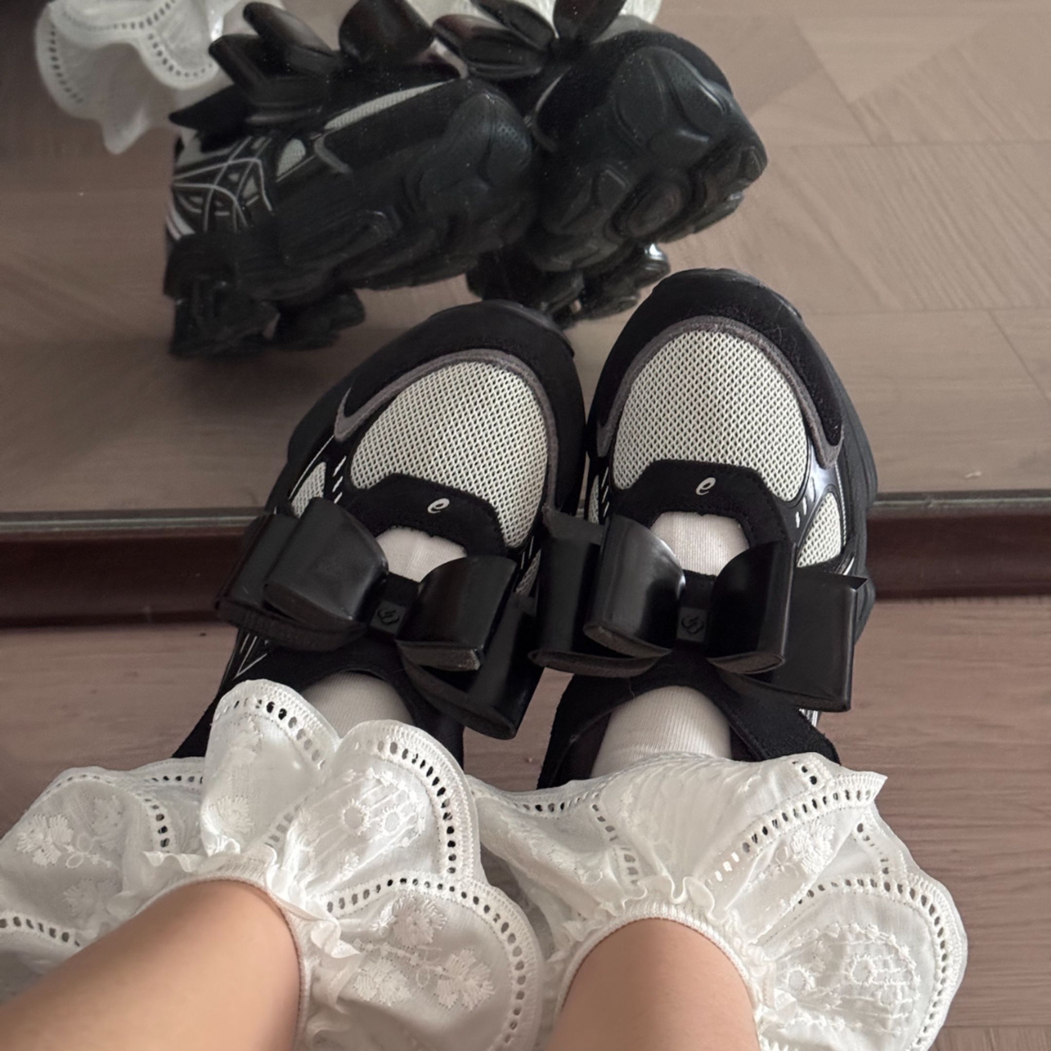 NICEDAY 代購 SHUSHUTONG x Asics Gel-Kinetic 聯名 黑灰 瑪莉珍 厚底 蝴蝶結 1203B021-020