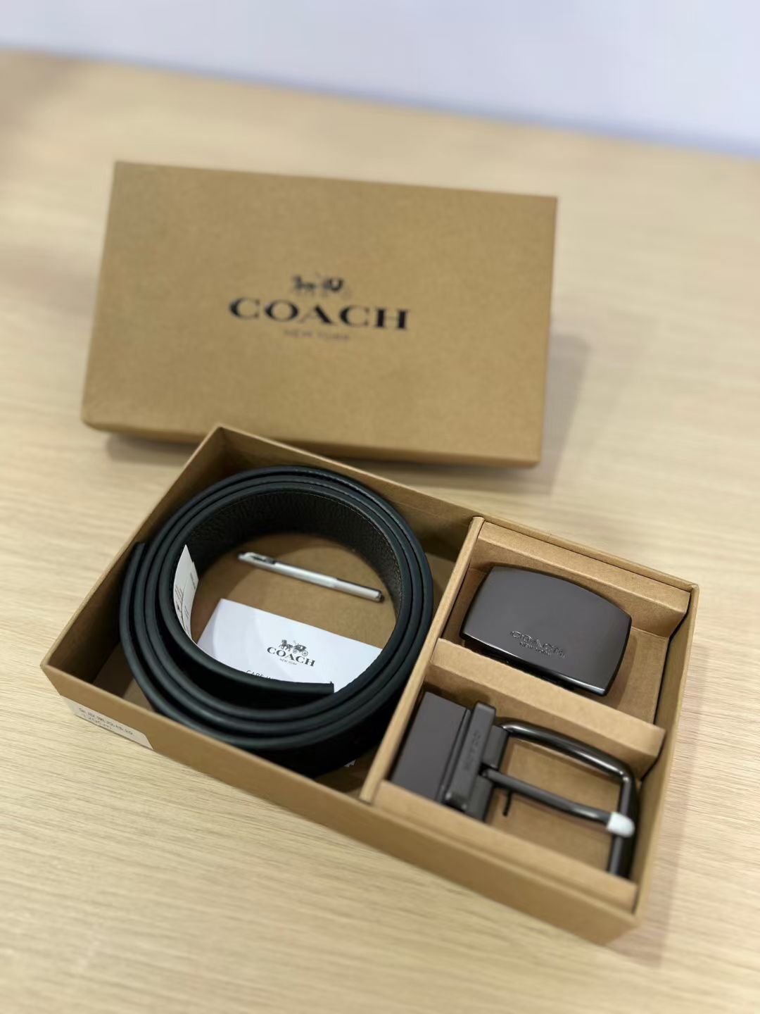 Coach 男款皮帶 併 雙五金扣