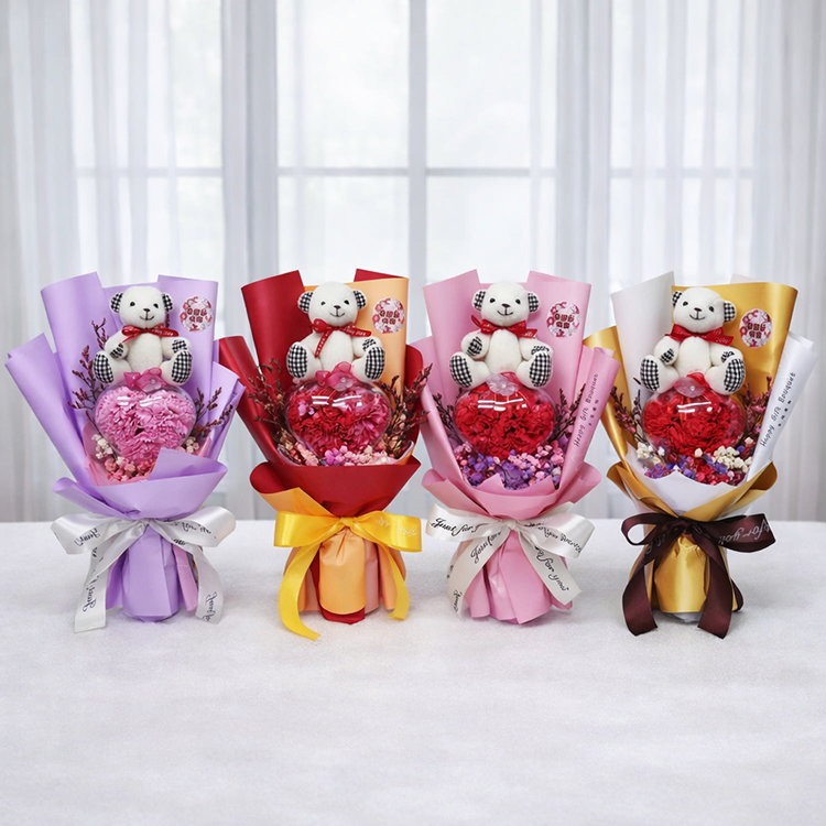 小熊愛心盒康乃馨香皂花束,母親節花束,母親節禮物