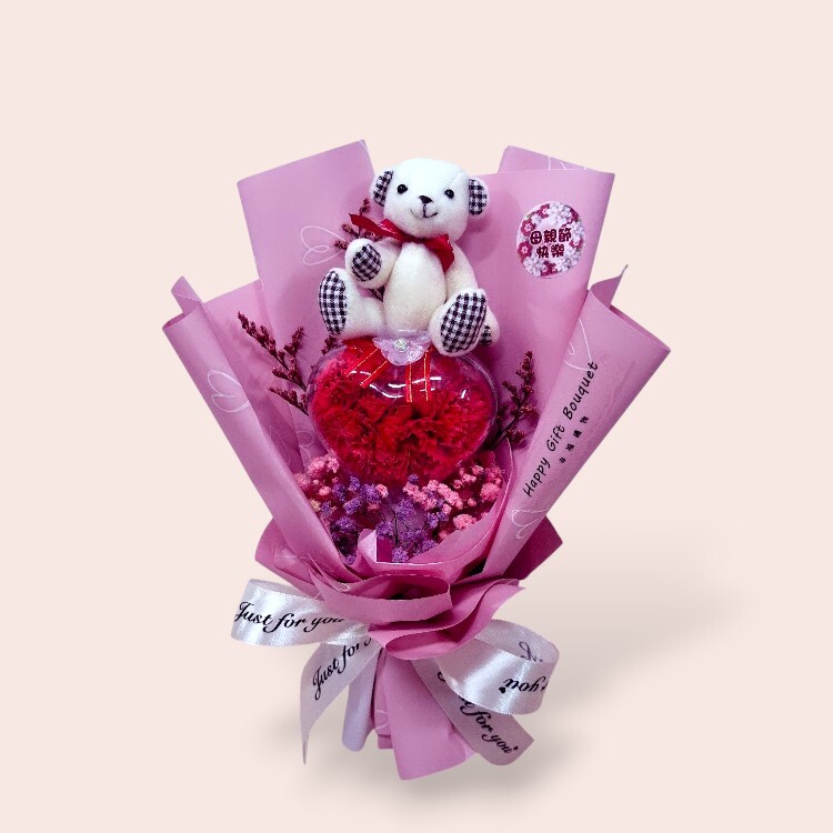 小熊愛心盒康乃馨香皂花束,母親節花束,母親節禮物
