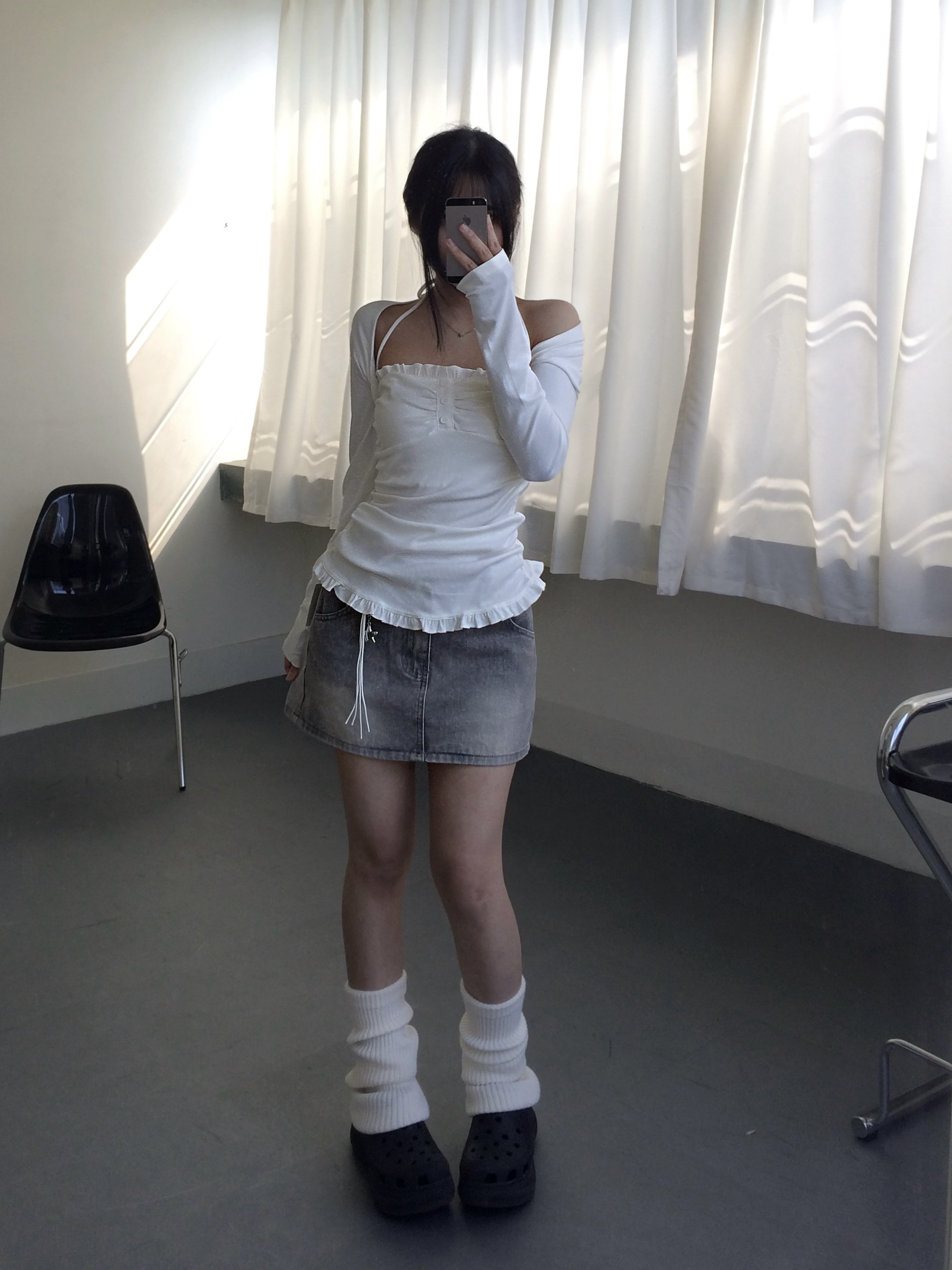 星星吊飾霧灰牛仔短裙
