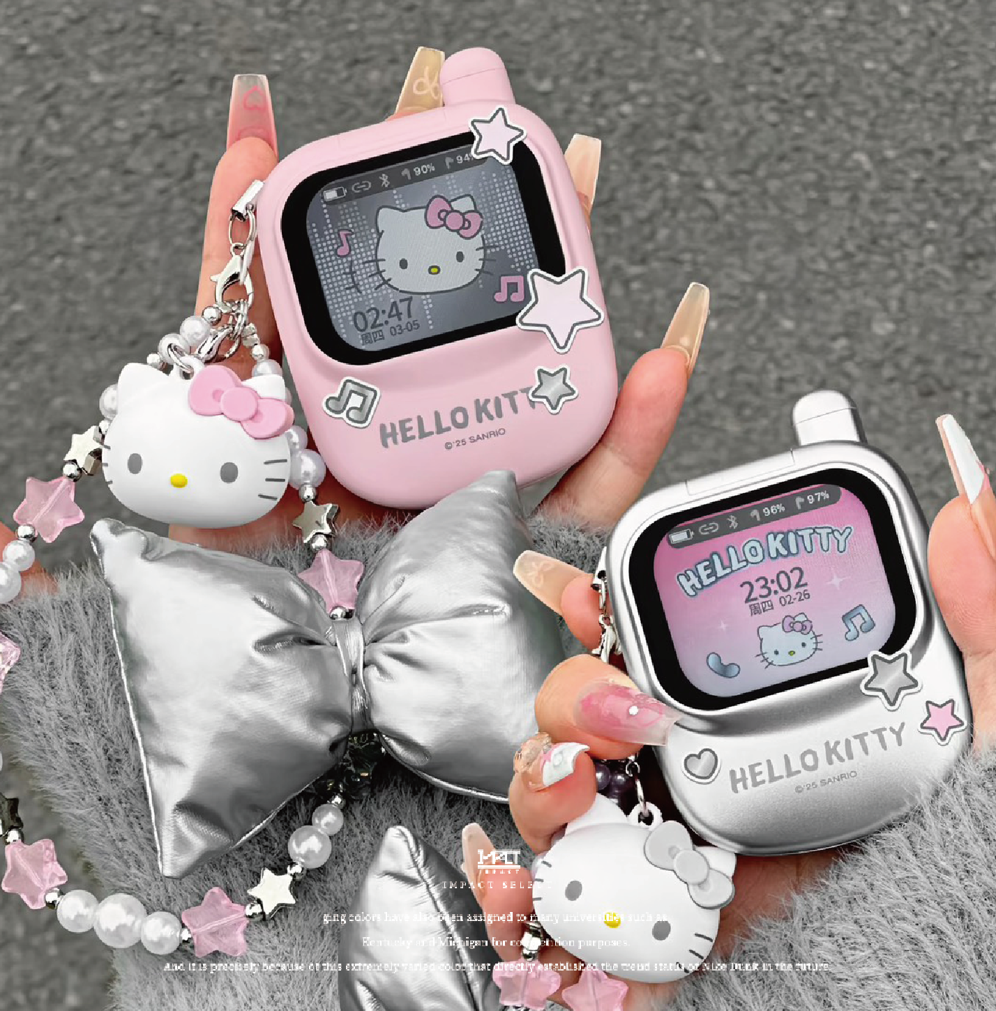 Hello Kitty Y2K 復古 掀蓋手機造型 觸控螢幕 藍芽耳機 銀粉