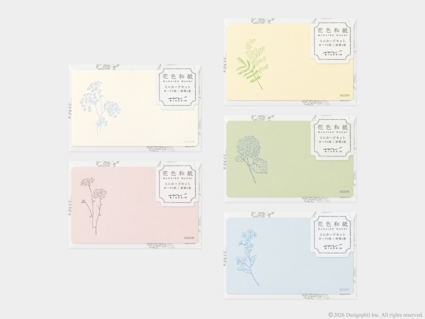 花色和紙 活版印刷 卡片信封組｜日本Midori