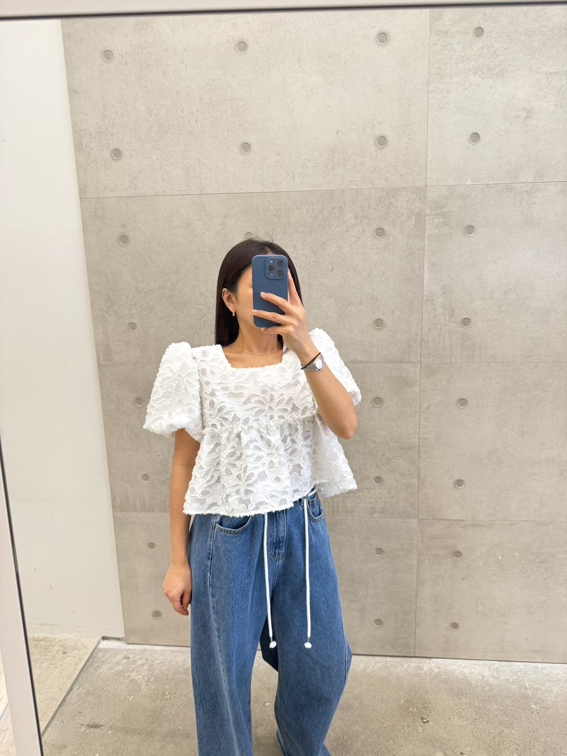 公主袖蕾絲紋短上衣
