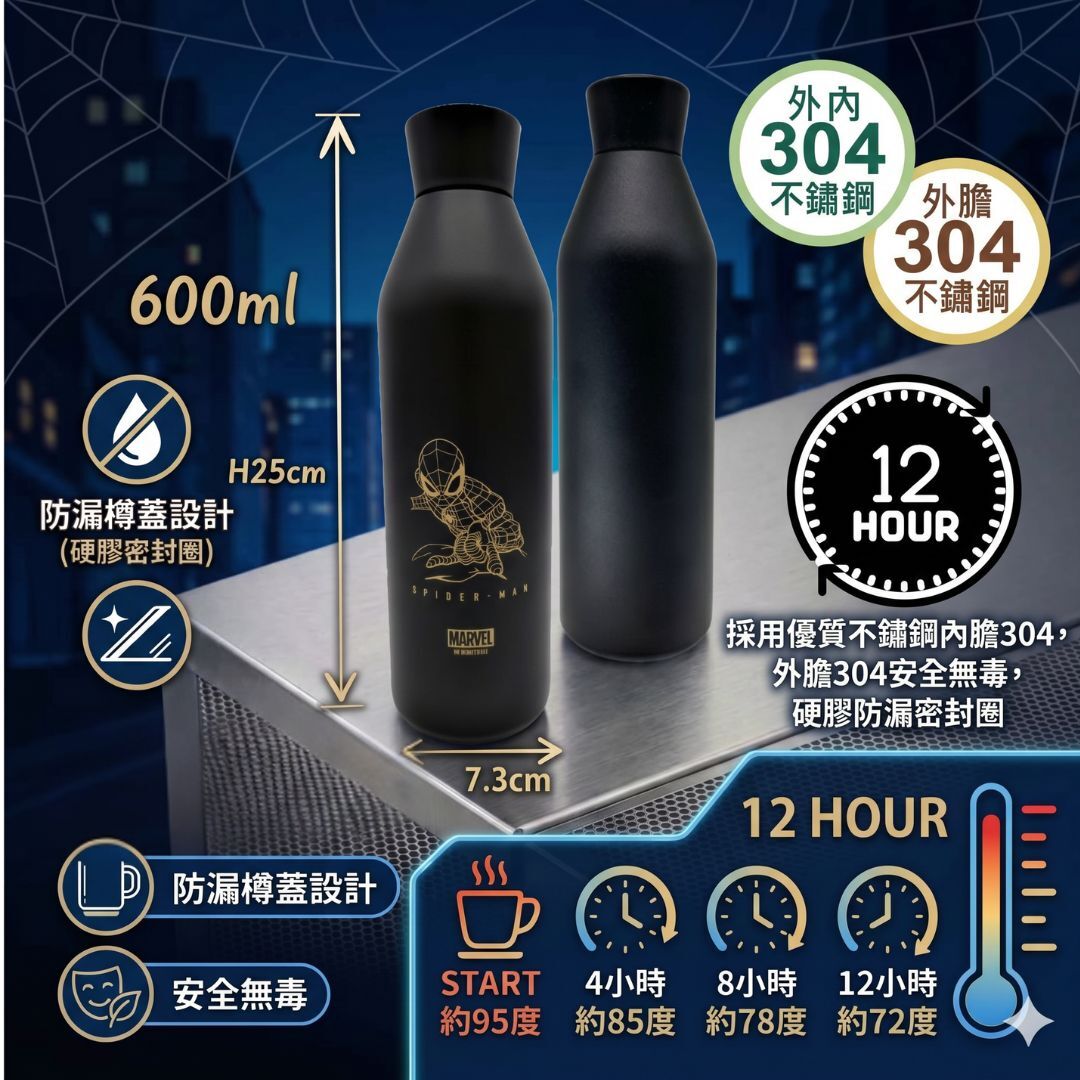 MARVEL - 真空冷熱不鏽鋼保溫杯 保溫壺 | 蜘蛛俠(600ml)