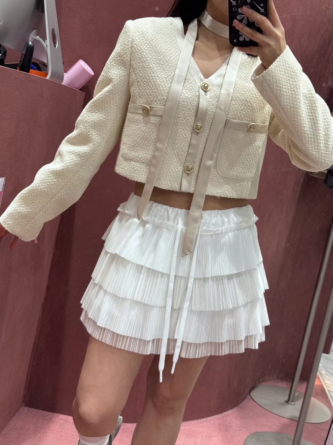 直紗紋綁帶短裙