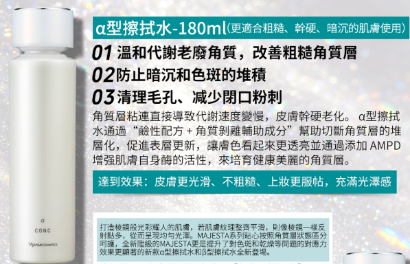 AB260422-N71-【Naris娜麗絲】MAJESTA （抗糖美白）油皮用 擦拭型化妝水α 180ml (EXP:2028)