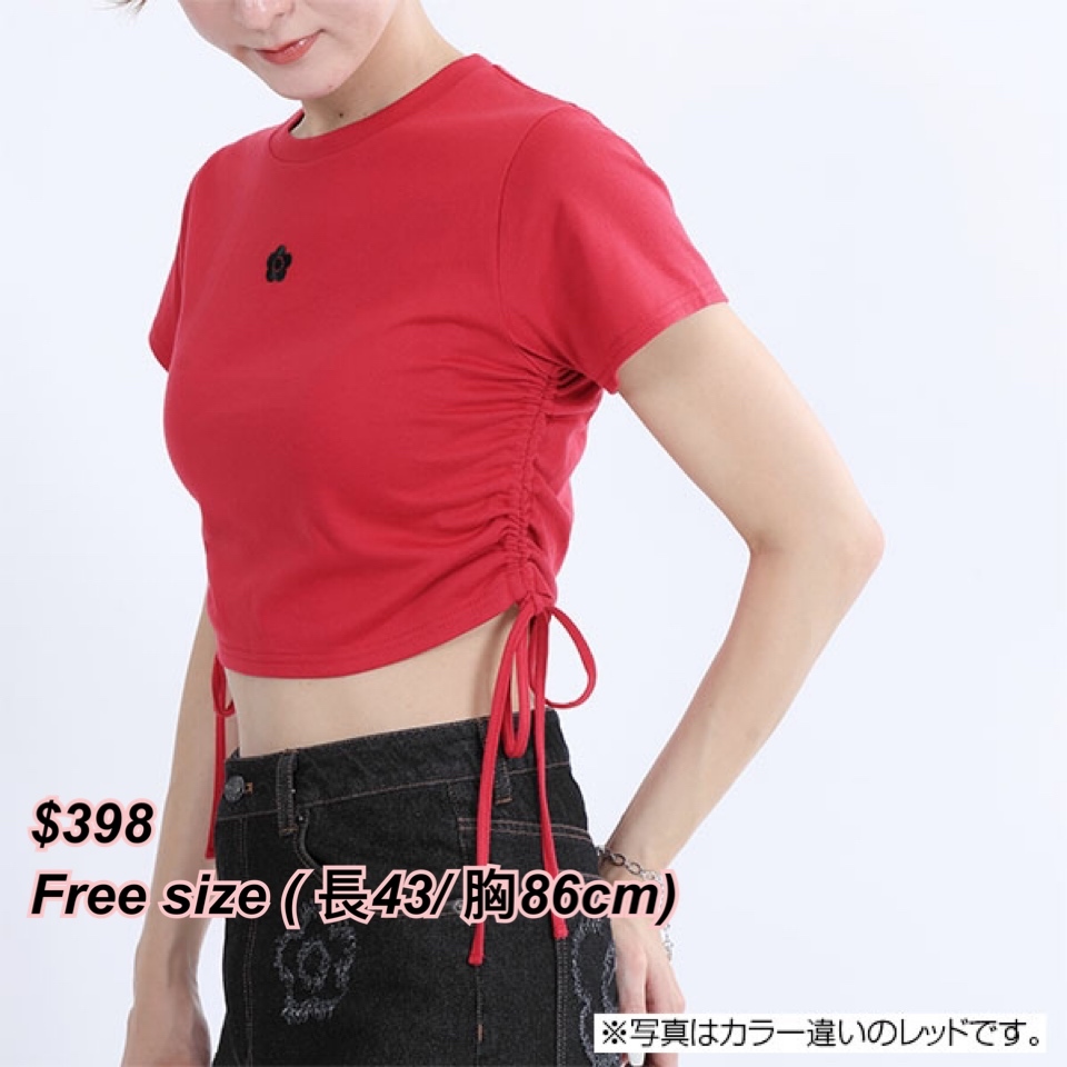 260424 Mary Quant 小花logo側邊索繩蝴蝶結 短身Tee / 4 色