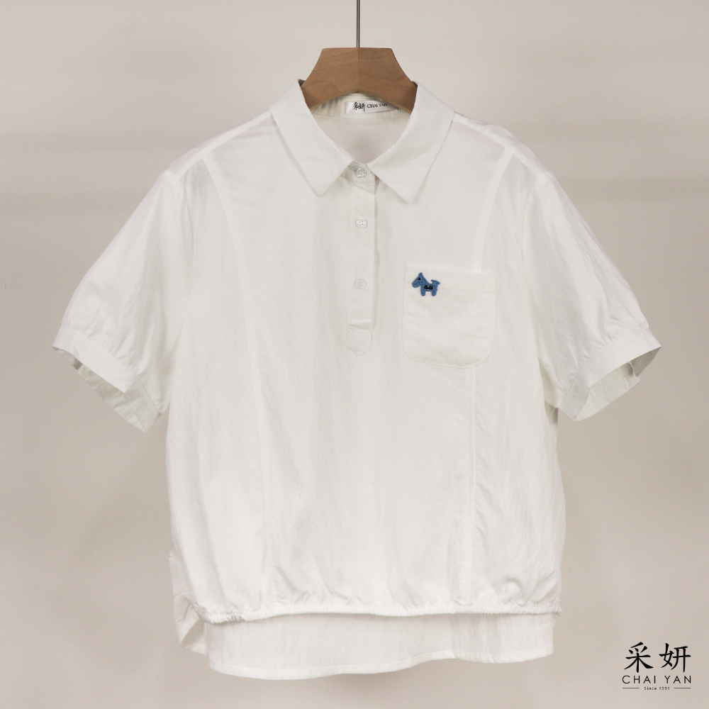 小馬半開襟棉麻短袖上衣